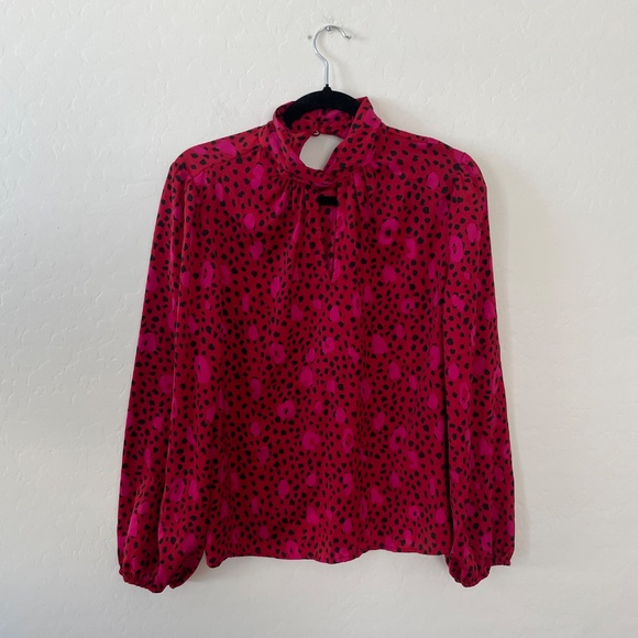 Twist Neck Long Sleeve Leopard Cheetah Polka Dot Classy Classic Party Hip Blouse - Picture 3 of 6